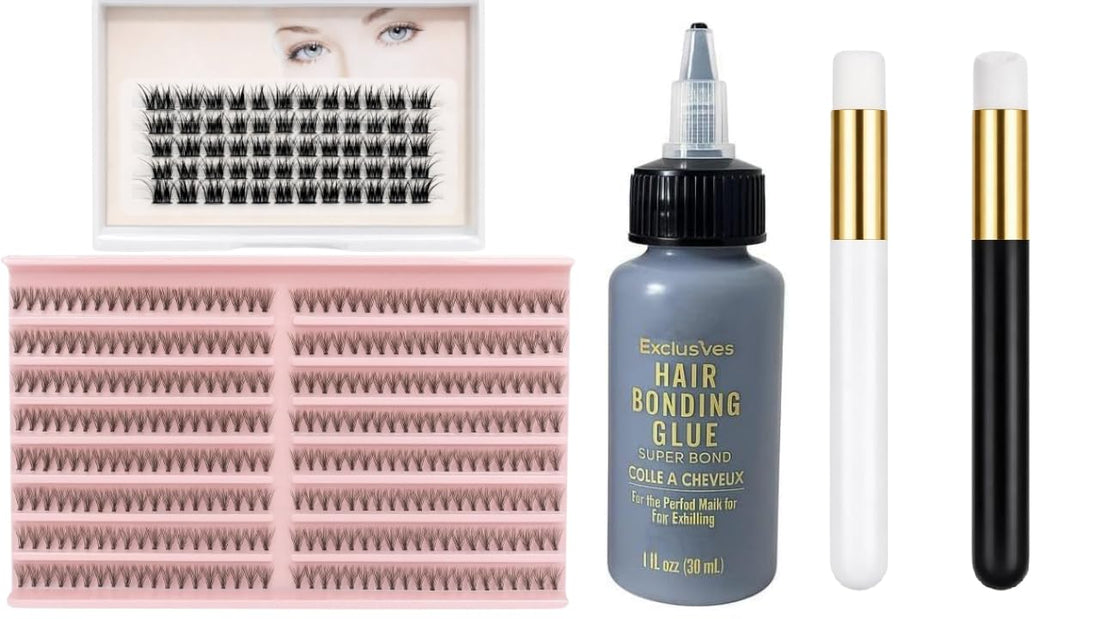 DIY Eyelash Styling Kit with LC121 Individual Tray, 20D Individual Tray, 2 Shampoo Brushes and 1 Glue for Home Use