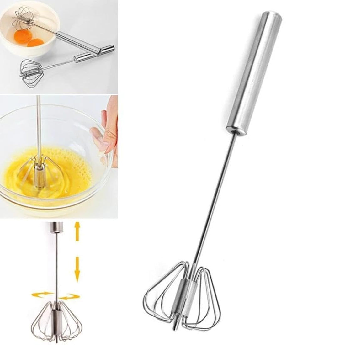 Easy Frother Milk Frother Cream Frother Stainless Steel Whisk Hand Push Egg Beater Mixer Semi-Automatic Spring Mechanical Whisk, Now Exclusive in Al-Israa (1 Piece))