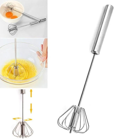 Easy Frother Milk Frother Cream Frother Stainless Steel Whisk Hand Push Egg Beater Mixer Semi-Automatic Spring Mechanical Whisk, Now Exclusive in Al-Israa (1 Piece))