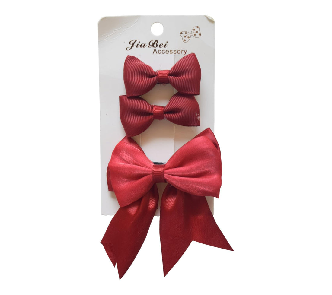 Daphne 3-Piece Girls Bow Hair Clip Set - Red