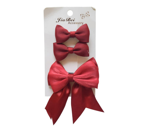 Daphne 3-Piece Girls Bow Hair Clip Set - Red