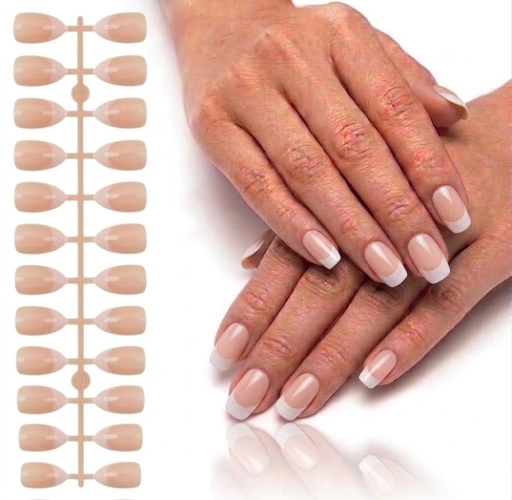 24pcs M Size Finished Design With UV Gel Press On Nails Coffin OVAL Shiny False Nails Full Cover Artificial Fake Nail Art Tips- Comes With 1 SHEET DOUBLE FACE (N4)