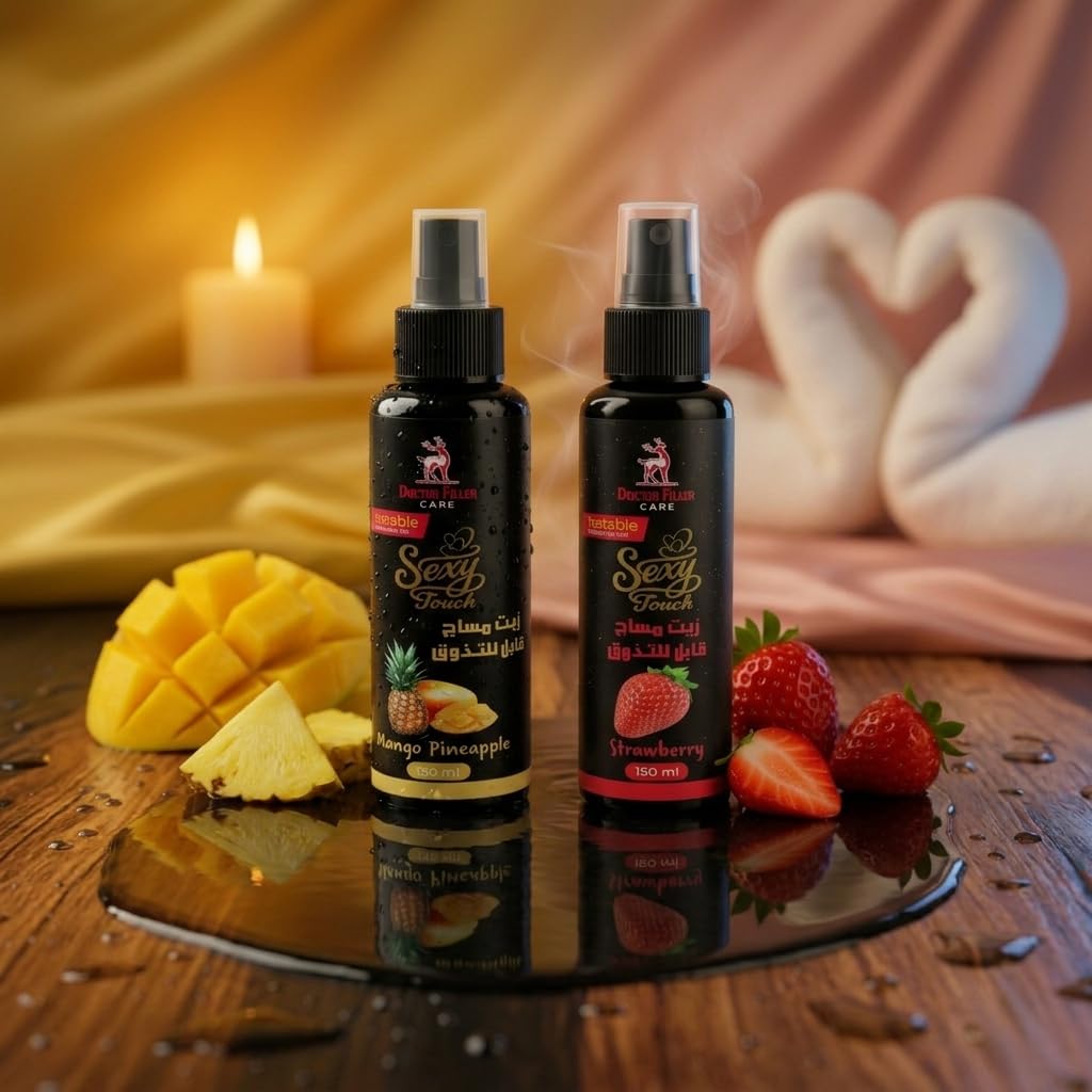 Natural Tastable Massage Oil set, Strawberry Flavor and Pineapple Tasteable, Helps Relax Body, 150+150 ml (Pineapple strawberry)