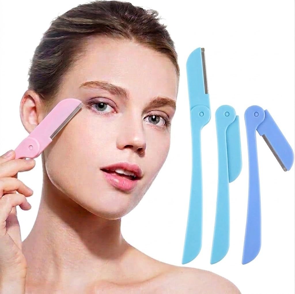 3pcs eyebrow trimmers with sliding cover, Ergonomic Eyebrow Shaper and Facial Razor, for Peach Fuzz, Exfoliating Face Razor, Gentle Skin Exfoliation Blade-MULTICOLOR
