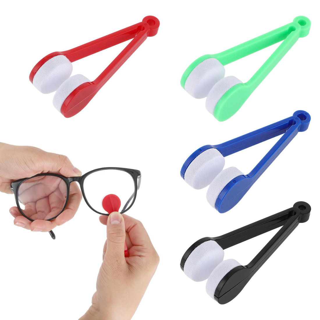 4 Pcs Mini Sun Glasses Eyeglass Cleaning Tool, Microfiber Spectacles Cleaner, Soft Brush, Cleaning Clip for Sunglasses and Eye Glasses, Black, Blue, Green and Red
