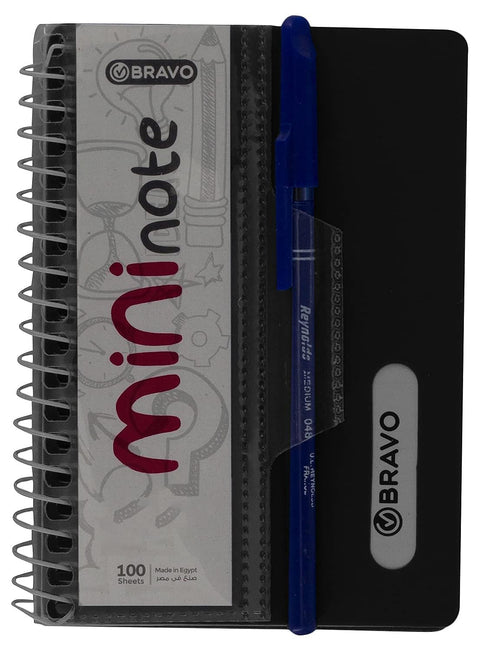 Bravo Mini Notebook 100 Sheets With Blue Pen, Black