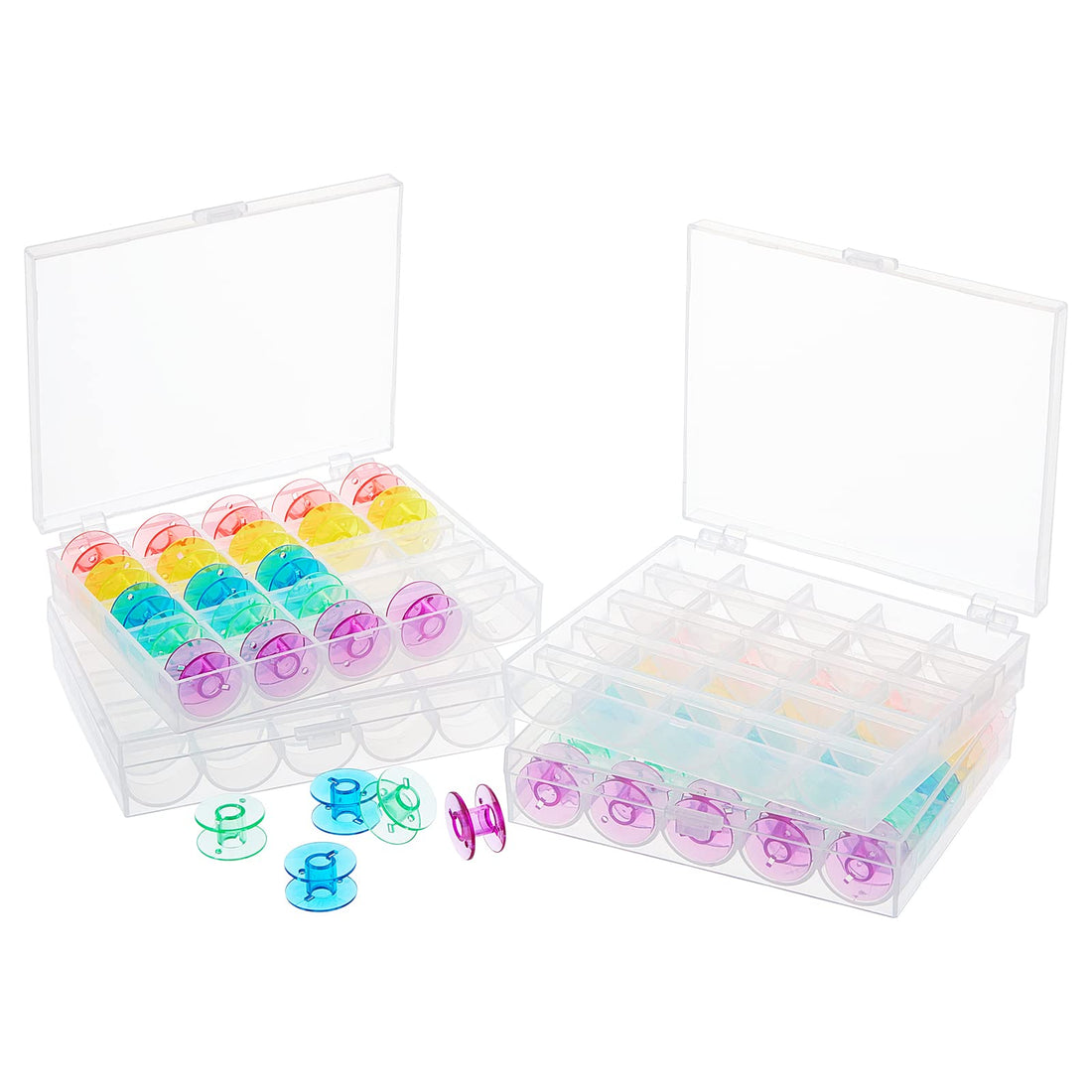 NBEADS 4 Set 2 Styles Plastic Floss Bobbins Set, 25 Compartments Box with Bobbins Bobbins Embroidery Thread Organiser Boxes Sewing Machine Bobbins Storage Case for Embroidery Cross Stitch Storage