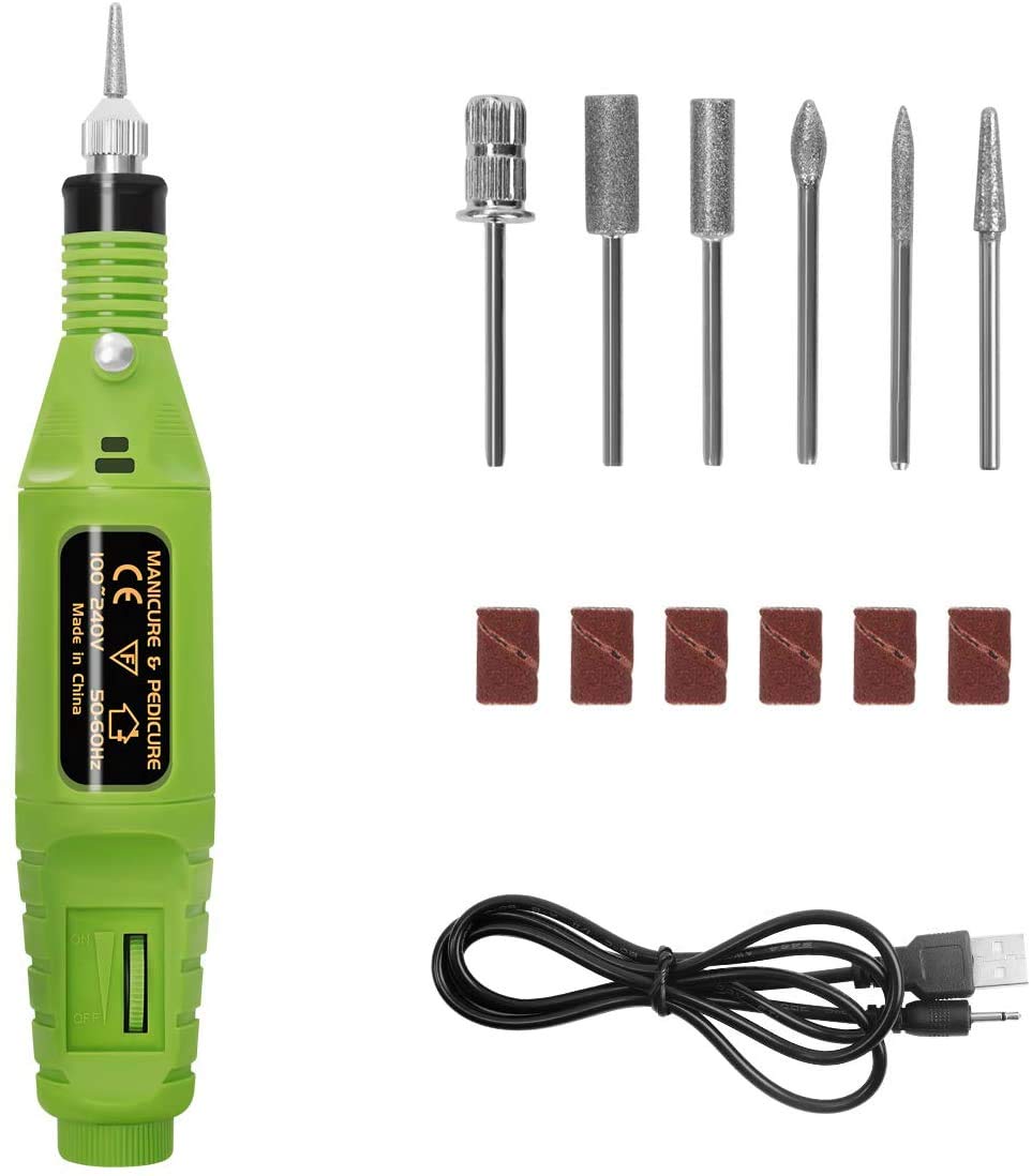 MOMSIV Electric Nail Drill,Plug in use Manicure Pen Sander Polisher 6 in 1 Manicure Set Nail Tools ,Assorted colors, HD-010