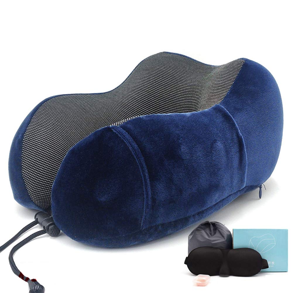 Travel Pillow, Memory Foam Neck Pillow with Carry Case, Eye Mask And Ear Plugs, Neck Head Support Cushion for Airplane Train Car Travelling Reading Sleeping,i