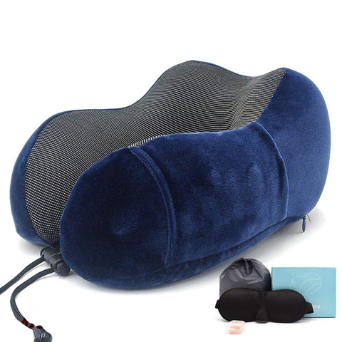 Travel Pillow, Memory Foam Neck Pillow with Carry Case, Eye Mask And Ear Plugs, Neck Head Support Cushion for Airplane Train Car Travelling Reading Sleeping,i