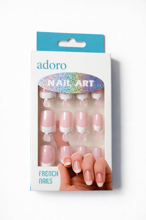 French Press On Nails, Short Square Nude Pink Fake Nails - 12 PCS Per Pack