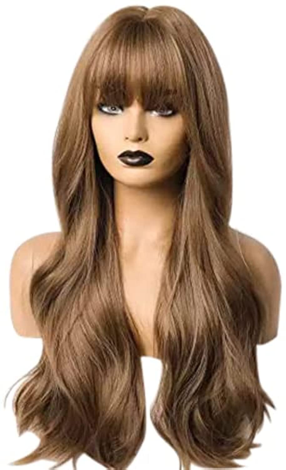 ECIF Wave & Curly Synthetic Wigs With Bangs (Light Brown)