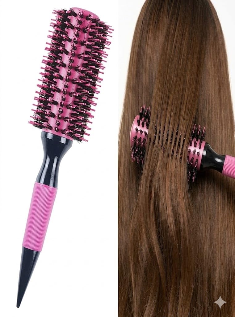 Round Brush for Blow Drying,Thermal Nano Ionic Round Drying Hair brush Professional for Styling Hair Curling Brush-pink mix black color (7cm)