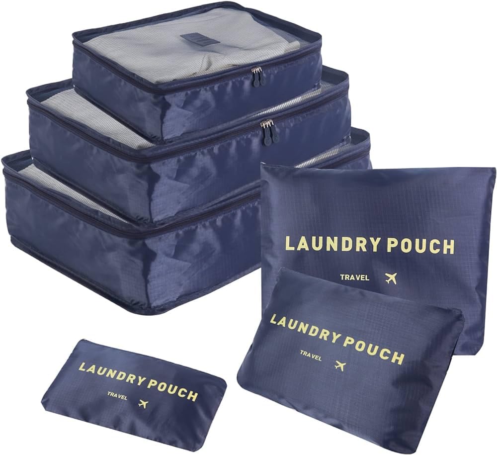 6pcs Packing Luggage Bags Organizers, Travel Luggage Packing Organizers Set with Toiletry Bag Blue Luggage Organizer Pieces, Travel Luggage Packing Organizers Set with Toiletry Bag Navy