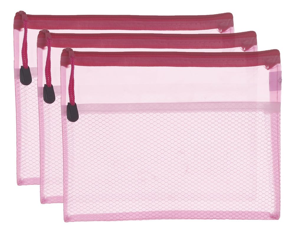 3A MS1008-A5 Plastic Zipper File 17 * 23 cm Pack of 3 - Pink