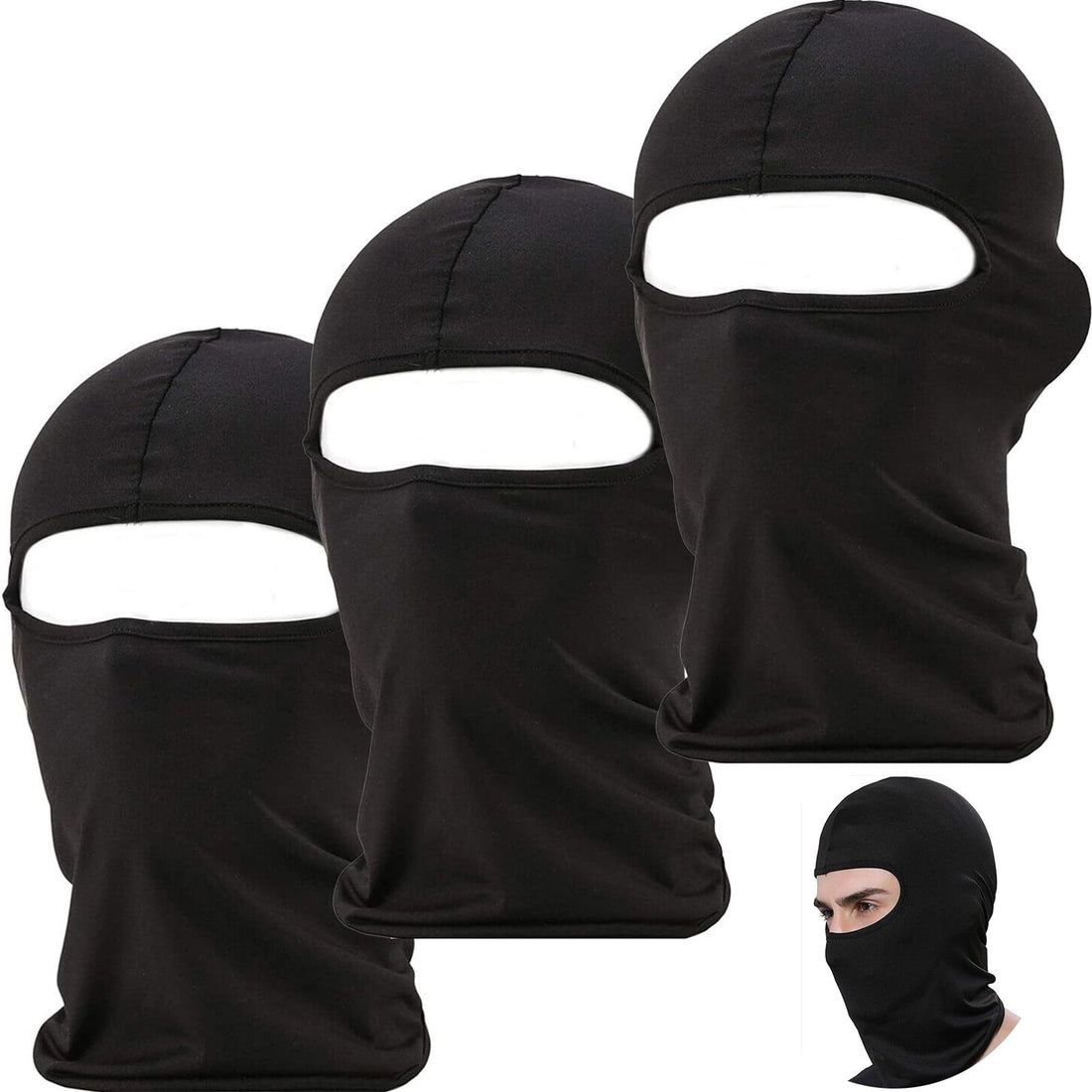 3 Pcs Balaclava Ski Face Mask Windproof Face Mask Full Face Black Balaclavas Unisex Multifunctional Headwear for Motorcycle Cycling, Breathable Lightweight for Summer Winter, One Size