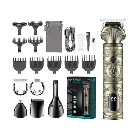 VGR V-106 6-in-1, Face, Hair and Body - Multi Grooming Kit, Hair Trimmer, Beard Trimmer, Ear & Nose Trimmer Head Shaver Full Body Grooming Kit, Metal Body comes with Travel Pouch, Runtime 180 minutes