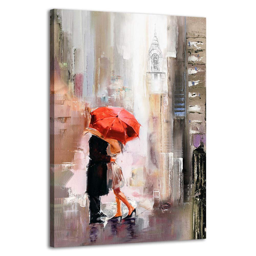 Canvas Prints Wall Art Modern Romantic Canvas Painting Pictures Lovers with Red Umbrella for Bedroom Living Room Wall Decorations