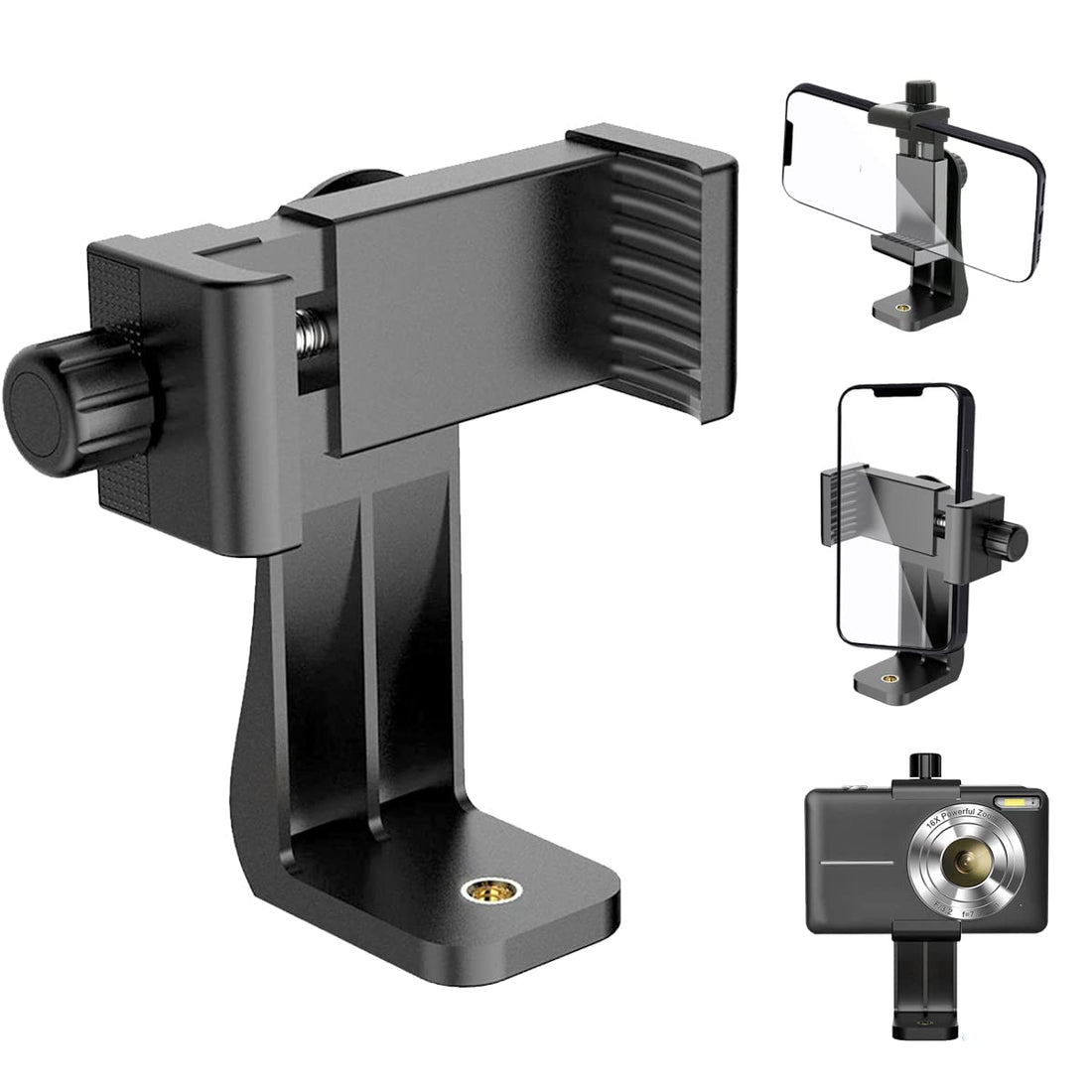Tripod Phone Mount Holder, Smartphone Tripod Cell Phone Holder Mount Adapter Clip, Digtal Camera Bracket Selfie Lens Monopod Adjustable Ring Light for Camcorder,Compatible for Most Cellphones