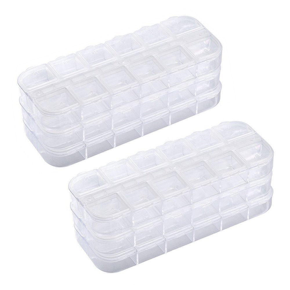 6 Pieces Nail Art Tool Jewelry Storage Box, 12 Compartments Plastic Rhinestone Organizer Container Case, Display Containers