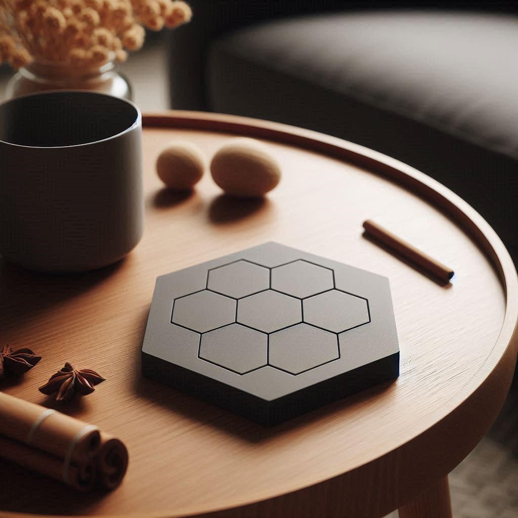 Downtown 2-Piece Modern Hexagonal 3D Printed Coasters Set, Chocolate Black Drink Coasters for Home, Heat Resistant Geometric Cup Mats for Desk and Table Protection from Water Rings