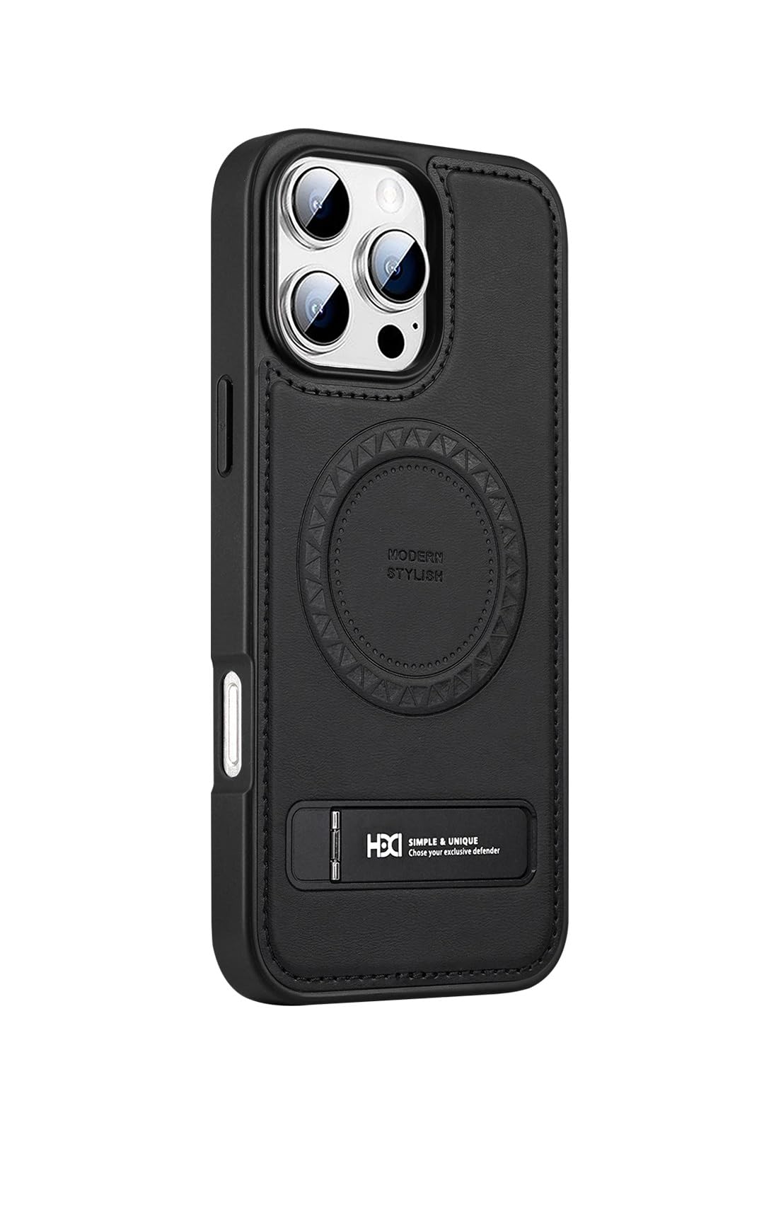 Lockiva HDD magnetic case compatible with iphone 16 pro max Case Leather,[Compatible with MagSafe], Slim Adjustable Kickstand Phone Cover for iphone 16 pro max (black)