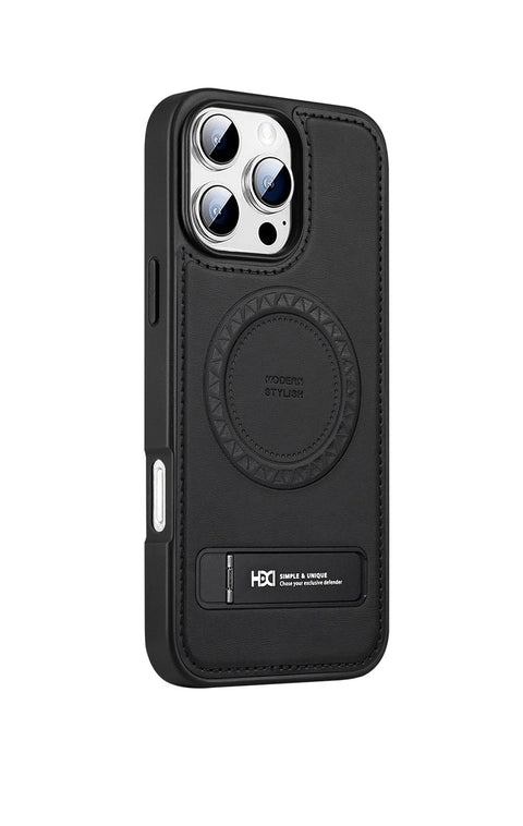 Lockiva HDD magnetic case compatible with iphone 16 pro max Case Leather,[Compatible with MagSafe], Slim Adjustable Kickstand Phone Cover for iphone 16 pro max (black)