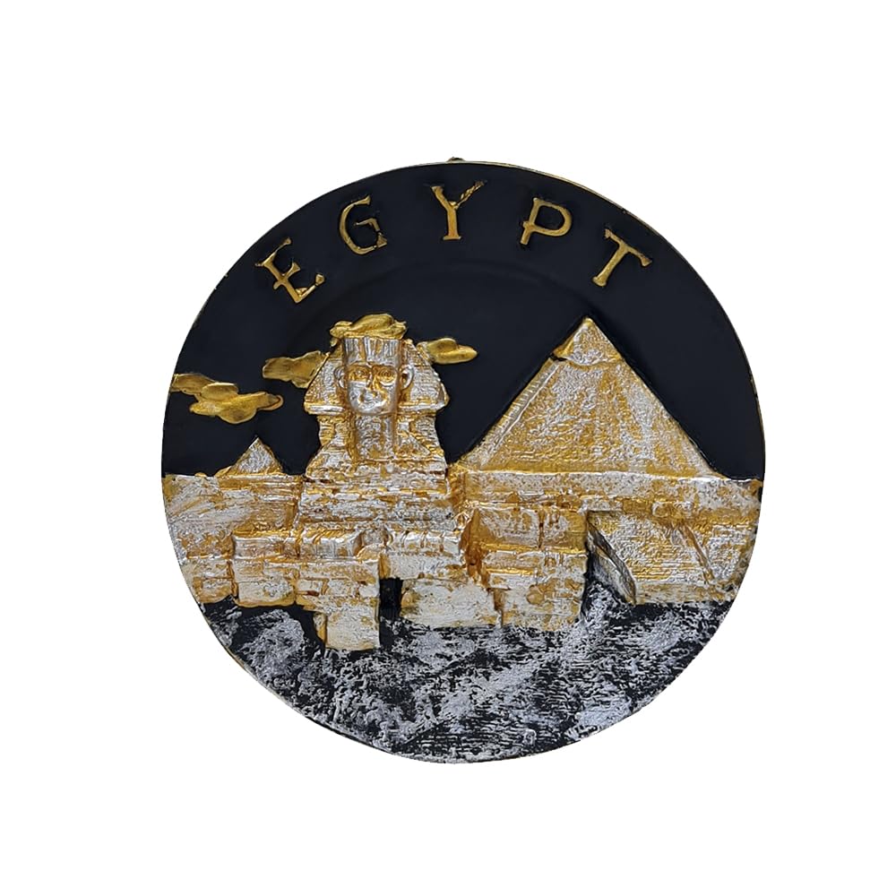 ALKING Round Pyramids and Sphinx Wall Art with EGYPT - 3D Pharaoh Figurine Wall Hanging - Premium Porcelain Masterpiece - Handmade Egyptian Souvenirs