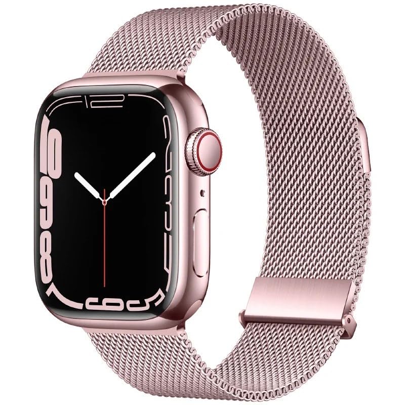 Stainless Steel Magnetic Strap Compatible with Apple Watch 49 mm 45 mm 44 mm 42 mm, Adjustable Milanese Magnetic Metal Band for Men Women for iWatch Series 8/7/6/5/4/3/2/1/SE/Ultra, Rose Gold Color