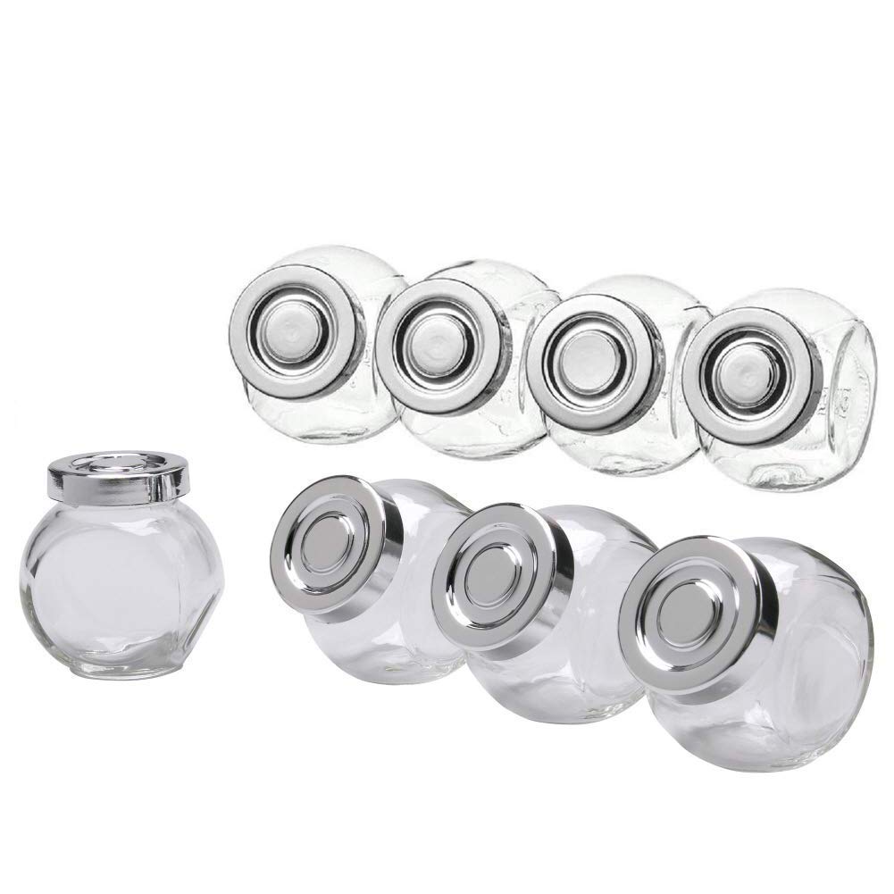 YS (Pack of 8) Glass Jars with Regular Plastic Lids and Bands, Ideal for Jam, DIY Magnetic Spice Jars