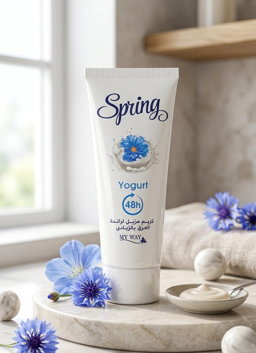 Spring Deodorant Cream for Unisex, 4 in 1 Formula, 48 Hour Protection, Signature Scents, Lightening & Reducing Hair Growth (40, Yogurt)