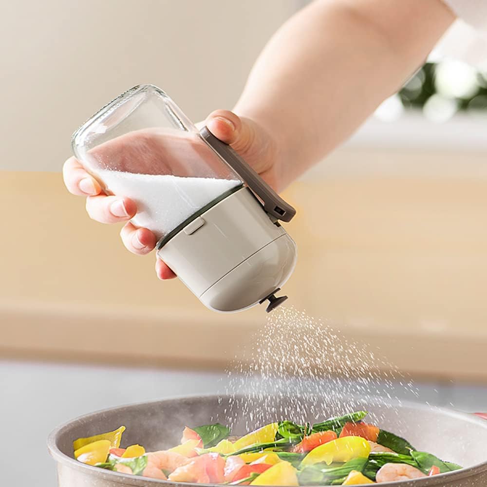 ALMEKAQUZ 2Pack Glass Salt Shaker Dispenser, Precise Quantitative Seasoning Bottle, Press Once to Accurately Sprinkle 0.5 Grams of Measuring Salt Shaker Suitable for Family Picnic Cooking and Camping