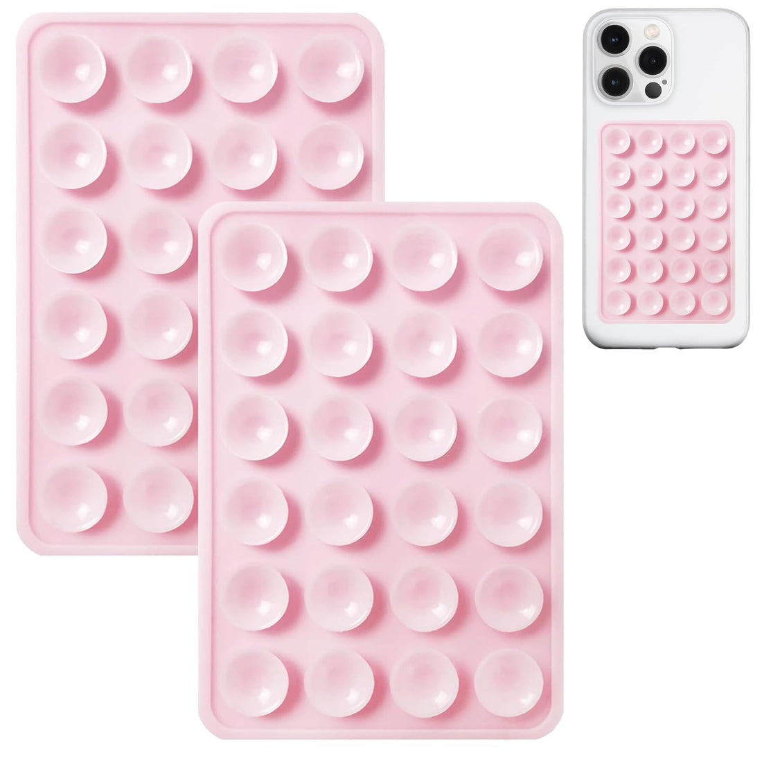 JingJinYY 2 Pack Silicone Suction Phone Case Mount, Non Slip Sticky Phone Grip for CellPhone, Silicon Adhesive Suction Cup Phone Mount, Strong Grip Holder for Selfies and Videos (Light Pink)