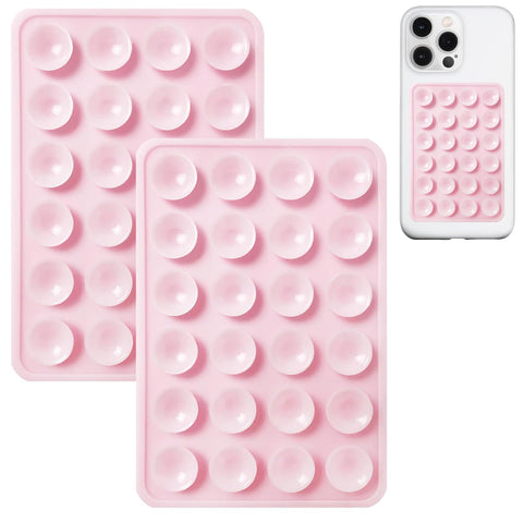 JingJinYY 2 Pack Silicone Suction Phone Case Mount, Non Slip Sticky Phone Grip for CellPhone, Silicon Adhesive Suction Cup Phone Mount, Strong Grip Holder for Selfies and Videos (Light Pink)