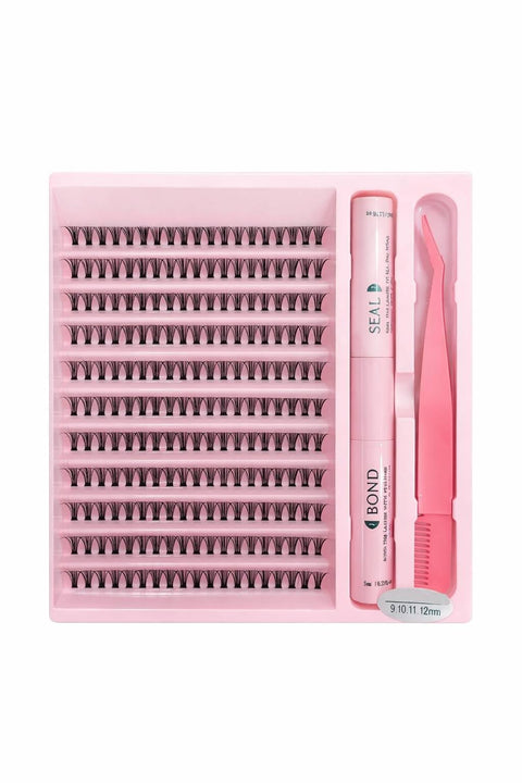 DIY Lash Extension Kit – 200pcs Mixed 20D Cluster Lashes with Lash Glue Bond and Seal – Mix Length Individual Lash Clusters for Natural to Volume Look – Eyelash Extension Set for Home & Salon Use