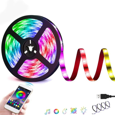 led light strip smart bluetooth lighting 2m usb smartphone app control rgb 5050 color changing waterproof tv backlight strip for bedroom indoor decoration (no remote control)