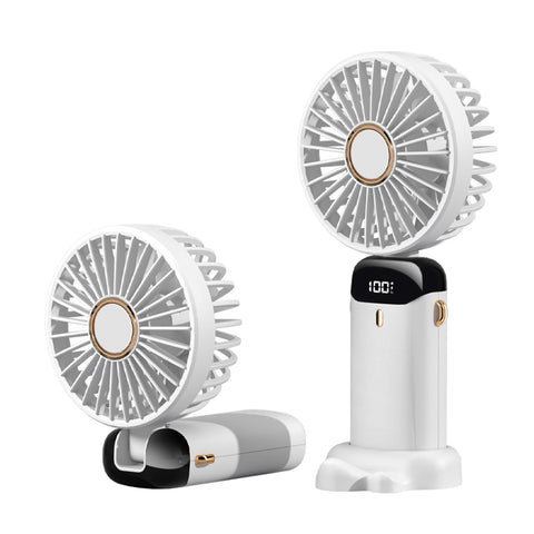 Portable Handheld Fan,Mini Foldable Desk Fan,USB Rechargeable Fans with 5 Speeds,Battery Operated Mini Handheld Fan with LED Display for Home Office Travel (White)