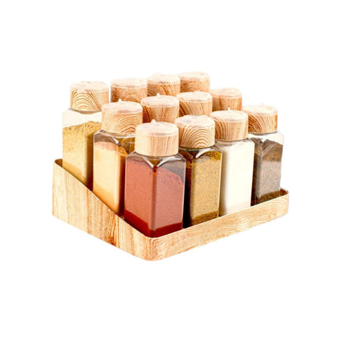 Spice and seasoning set, set of 12 pieces + stand Wood Plastic Case