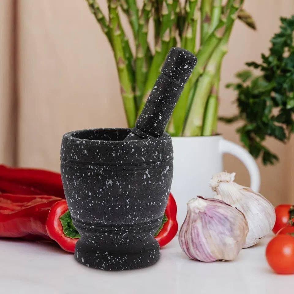 Generic Granite Mortar and Pestle Set, Black Speckled, Heavy-Duty Kitchen Tool for Grinding Spices .RO