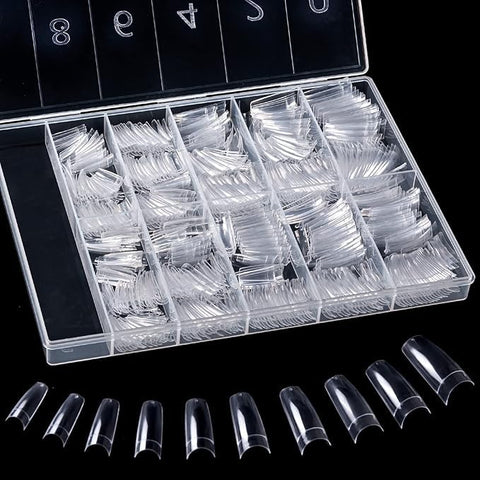 500PCS False Nails Tips Lady French Style Acrylic Artificial Tip Manicure Half Cover with Box of 10 Sizes for Nail Tips Art Salons and Home DIY (CLEAR)
