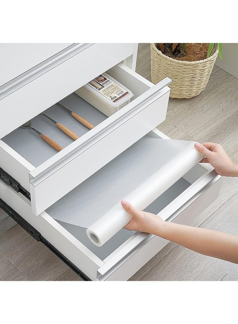 Non-slip mat for kitchen shelves and drawers from Wolpin (roll 45 cm Ã— 5 m) strong waterproof table mat for bathroom and fridge, multipurpose fabric (transparent, white), ethylene vinyl acetate