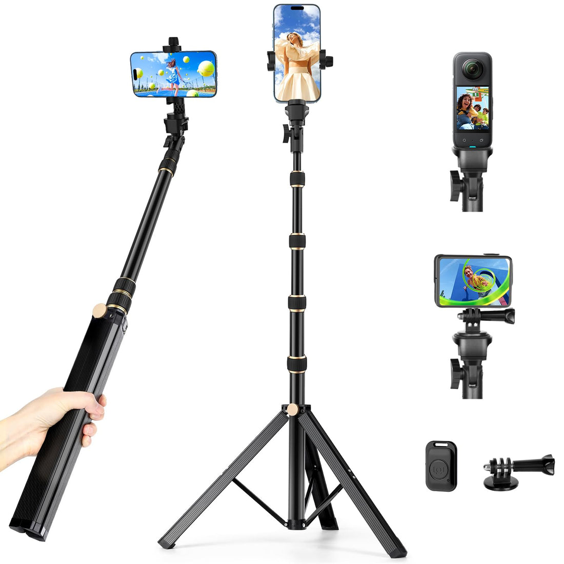 170cm Extendable iPhone Tripod & Selfie Stick With Remote - Aluminum & Sturdy Mobile Stand for Video Recording/Selfie