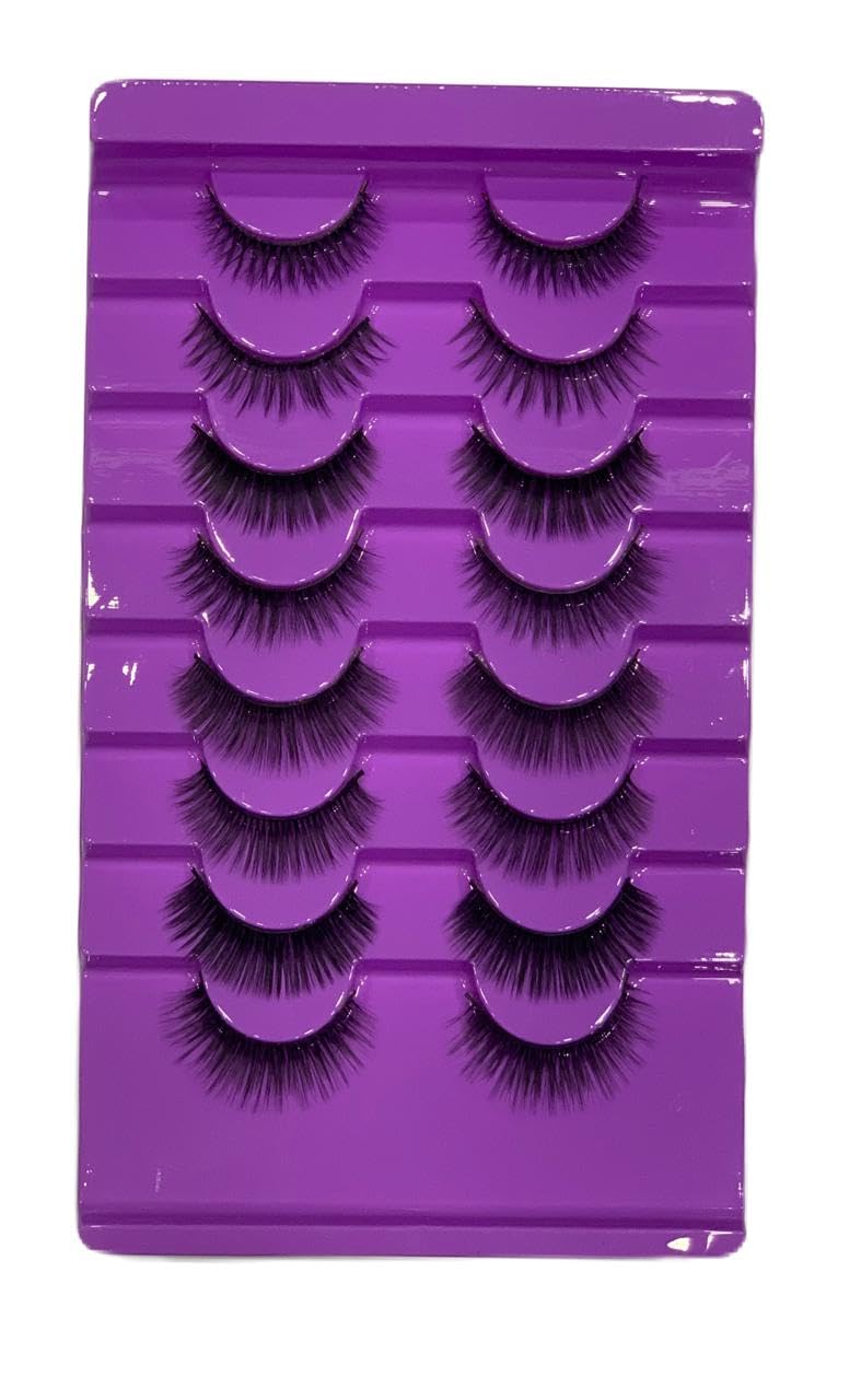 -8 PAIRS 3D Faux Mink False Eyelashes | Reusable Lightweight & Natural Looking | Bold Eye Makeup Look | for Party, Bridal & Professional Use-8 SHAPE -PURPLE