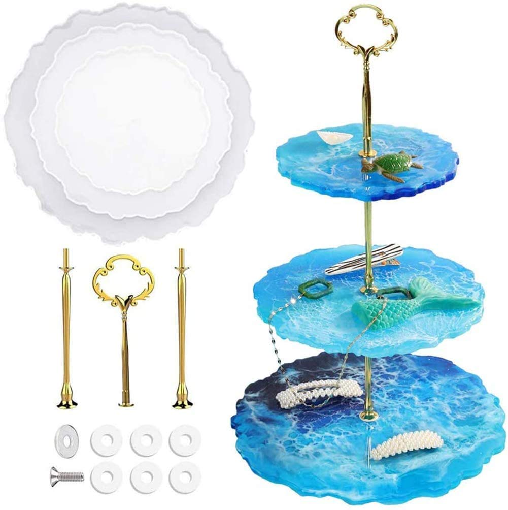DELFINO Cake Stand Party Food Server, Display Set Dessert Stand Slate White Cake Stand Porcelain Round Display with New Fittings for Birthday Sweet time Afternoon Tea Wedding Plates Home Decor