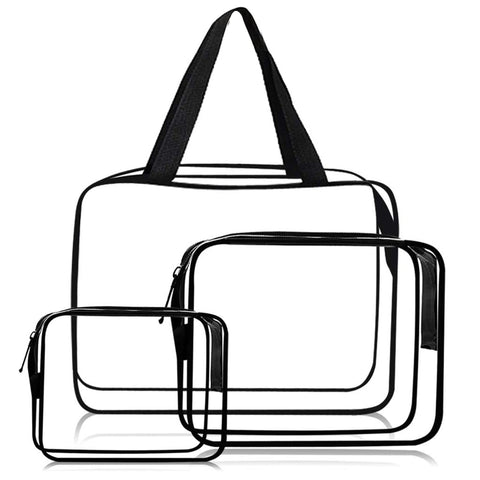 3PCS Travel Toiletry Bag, Transparent Makeup Bags TSA Approved Cosmetic Pouch with Zipper, Plastic Waterproof Makeup Organizer for Travel Airplane Vacation Bathroom