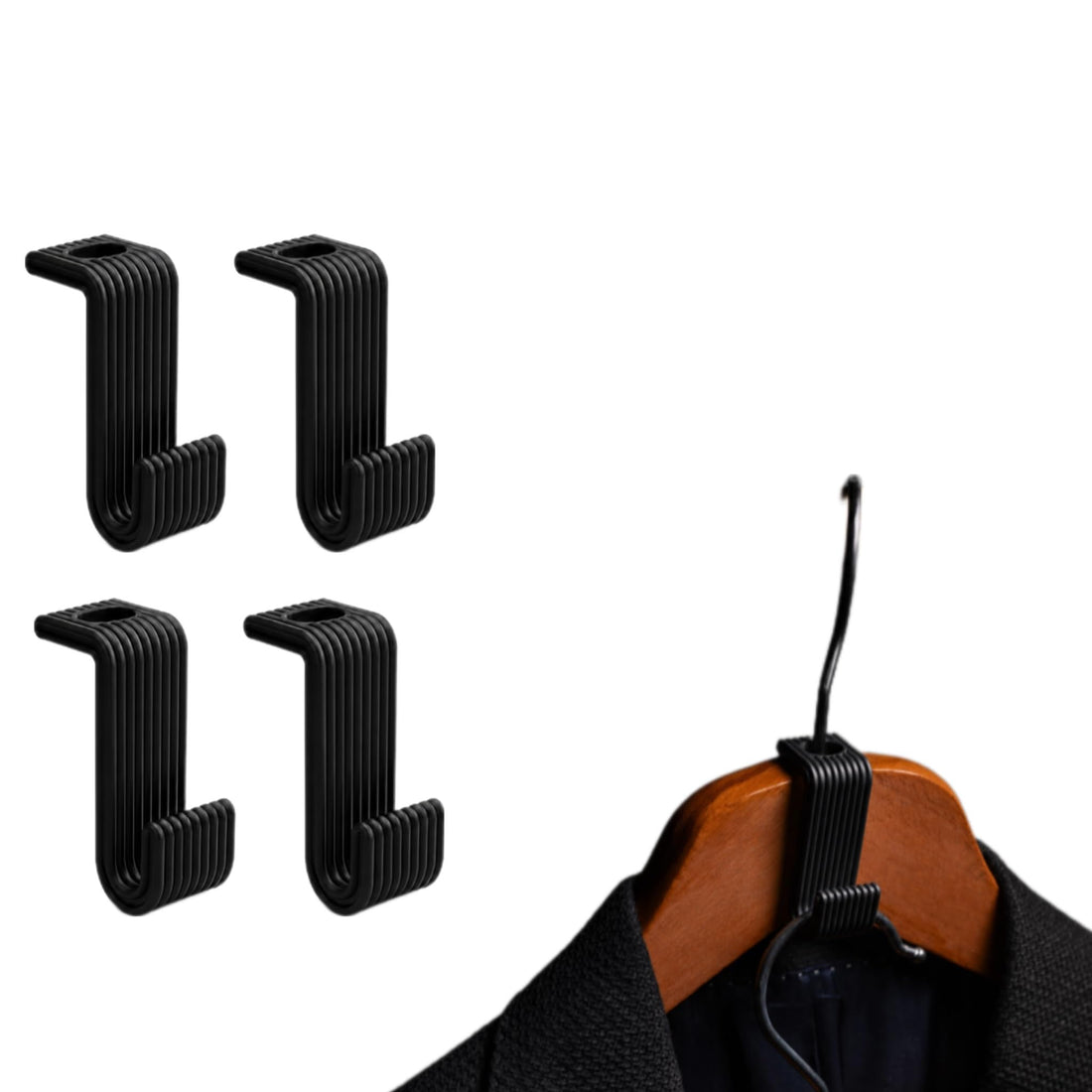 4PCS Closet Space Saving Hanger Hooks, Wardrobe Organizer Connector Hooks for Clothes Hangers, Heavy Duty Cascading Hanger Extender for Closet Organization (Black)
