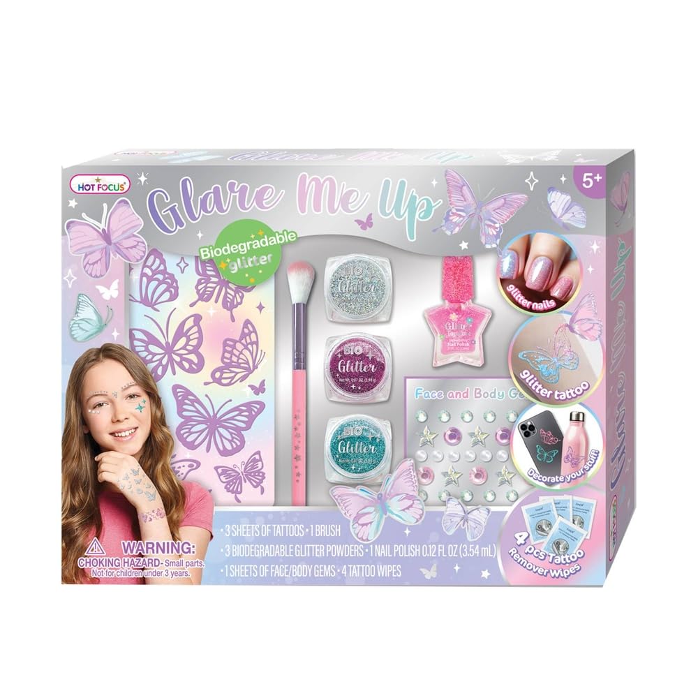 Hot Focus Glare Me Up Tie Dye Butterfly Nail Fashion Set, Cosmetic Nail Set, Multicolor, Plastic, Includes Doll