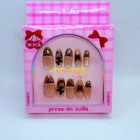 Premium Cat Eye Almond Press On Nails with Nail Art – Glossy Magnetic Reusable Fake Nails for Women – Salon Style Manicure – 12 Trendy Designs (Brown & Butterflies)