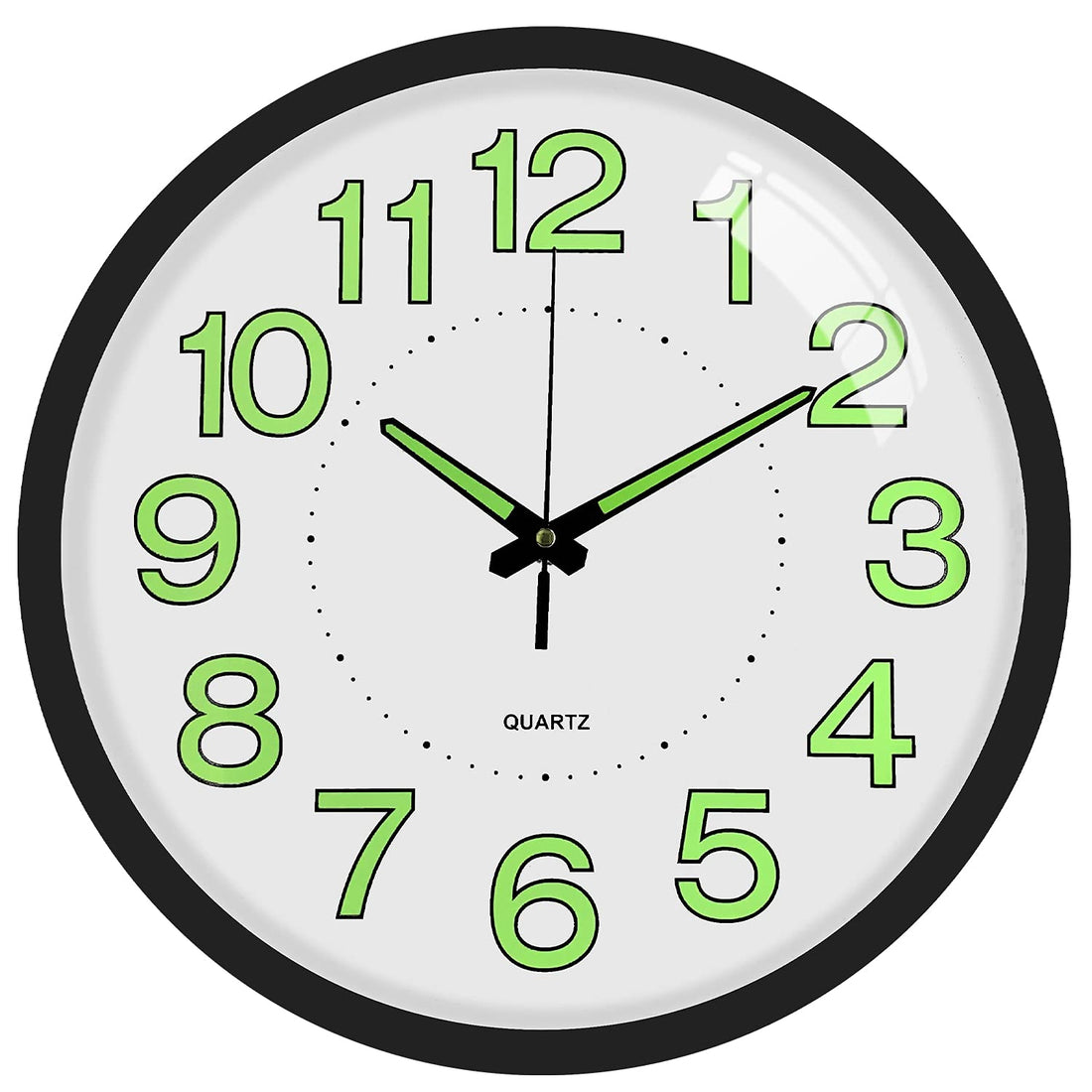 Luminous Wall Clock 12 Inch Silent Non Ticking Battery Operated Night Lights Wall Clock for Living Room Home Kitchen Bedroom Decor (Black)
