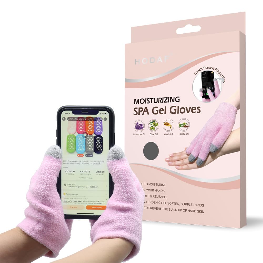 Touchscreen Silicone Moisturizing Gloves for Dry Hands Overnight, Moisturizing Gel Glovers, Reusable Hand Spa Gloves with Vitamin E & Jojoba Oil-Pink